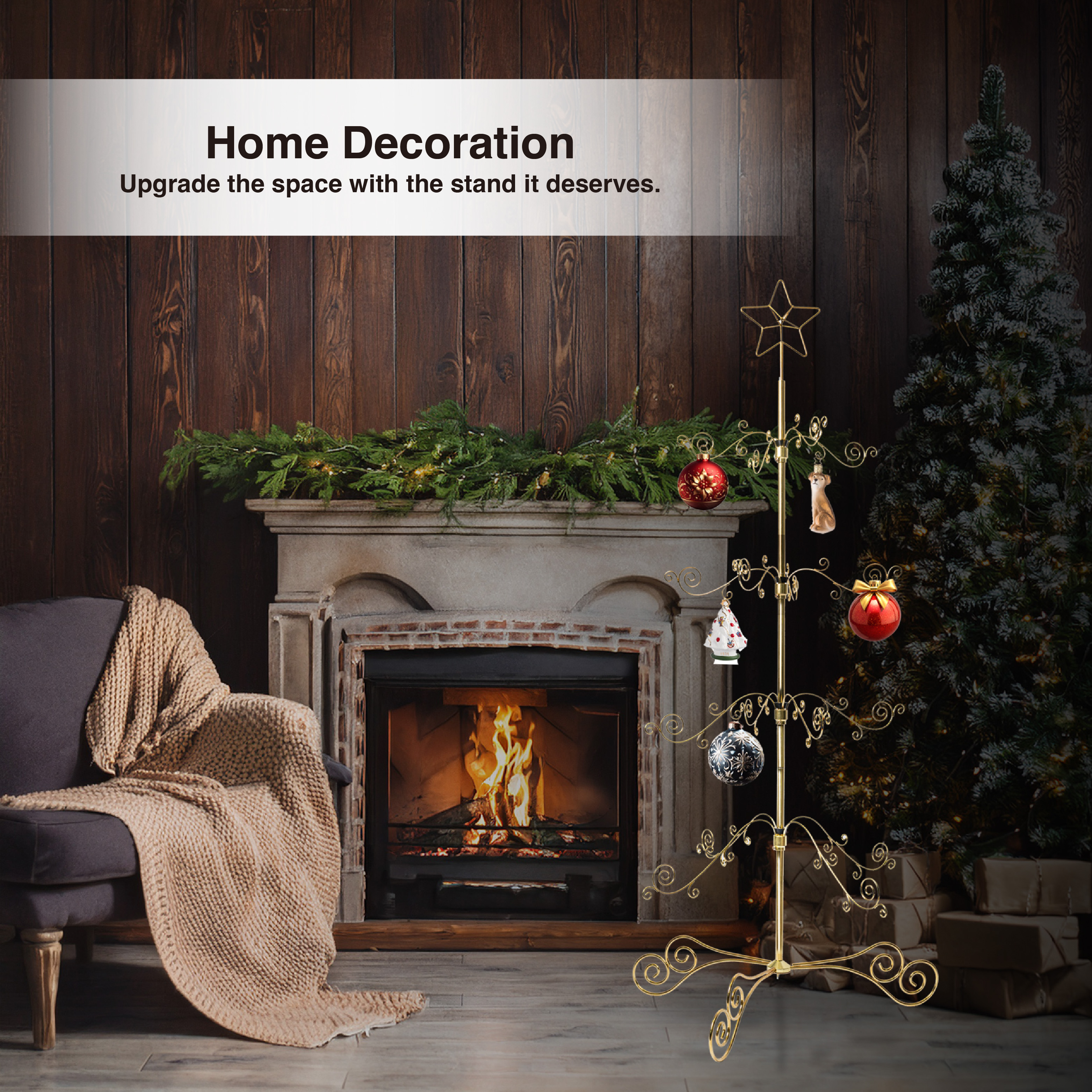 HOHIYA 3 Ft Wrought Iron Ornament Display Tree 56-Hook Metal Christmas Tree Alternative Sturdy Floor and Tabletop Stand for Glass Baubles Gold